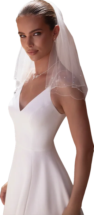 Brudeslør S523 med perler – Bridalstore.dk