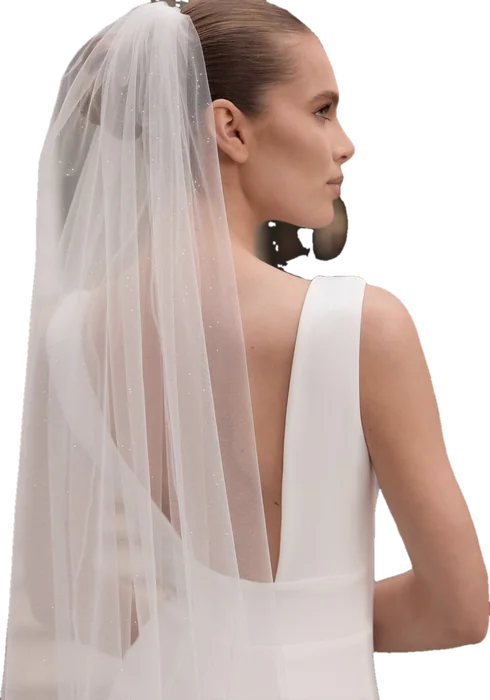 Slør med glitter og kam S551 – Bridalstore.dk